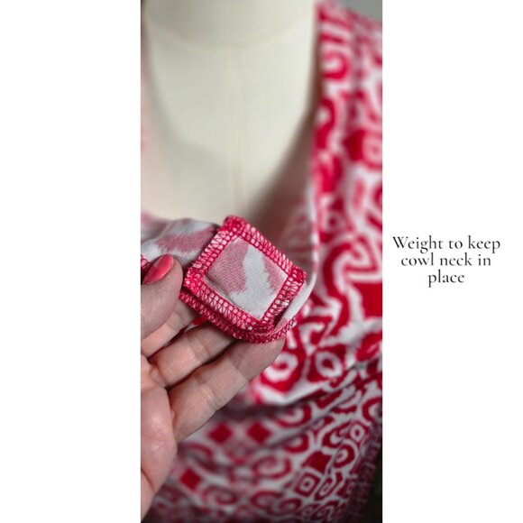 Tommy Bahama Size Medium Dress Cowl Neck Red White Cap Sleeve - Picture 4 of 8